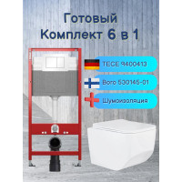 Комплект 6 в 1: инсталляция Tece c кнопкой 9400413 и унитазом Roxen Boro 530145-01 Rimless Soft Close