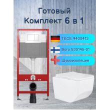Комплект 6 в 1: инсталляция Tece c кнопкой 9400413 и унитазом Roxen Boro 530145-01 Rimless Soft Close