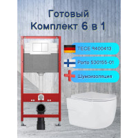 Комплект 6 в 1: инсталляция Tece c кнопкой 9400413 и унитазом Roxen Porto 530155-01 Rimless Soft Close