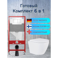 Комплект 6 в 1: инсталляция Tece 9400413 c кнопкой и унитазом Roxen Antares 530185-02 Rimless Soft Close