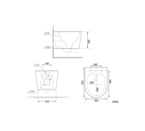 Комплект 6 в 1: инсталляция Tece c кнопкой 9400414 и унитазом Roxen Simple Compact 530120-01 Rimless Soft Close