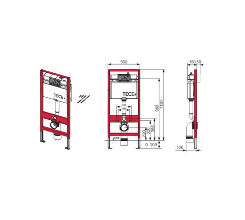 Комплект 6 в 1: инсталляция Tece 9400412 c кнопкой и унитазом Roxen Boro 530145-01 Rimless Soft Close