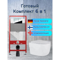 Комплект 6 в 1: инсталляция Tece c кнопкой 9400412 и унитазом Roxen Porto 530155-01 Rimless Soft Close