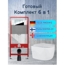Комплект 6 в 1: инсталляция Tece c кнопкой 9400412 и унитазом Roxen Porto 530155-01 Rimless Soft Close