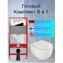 Комплект 6 в 1: инсталляция Tece 9400412 c кнопкой и подвесным унитазом Roxen EGG 530170-01 Rimless Soft Close