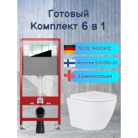 Комплект 6 в 1: инсталляция Tece 9400412 c кнопкой и унитазом Roxen Antares 530185-02 Rimless Soft Close