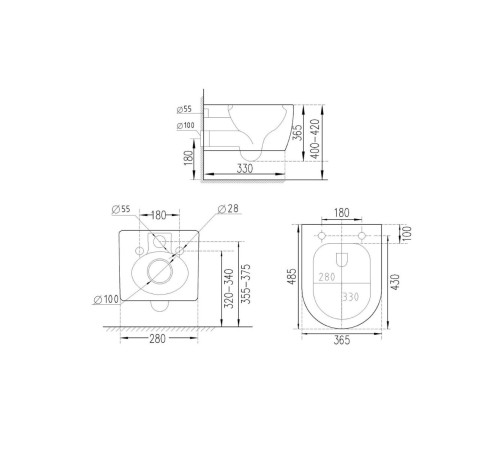 Комплект 6 в 1: инсталляция Tece 9400412 c кнопкой и унитазом Roxen Antares 530185-02 Rimless Soft Close