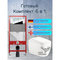Комплект 6 в 1: инсталляция Tece c кнопкой 9400412 и подвесным унитазом Roxen Martin 530220-02