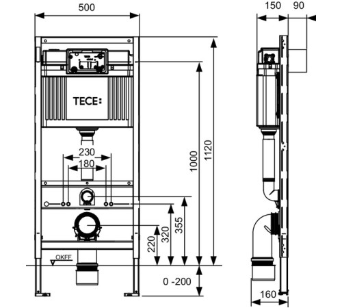 Система инсталляции для унитаза TECEprofil kit 9300434 с кнопкой Тecesolid
