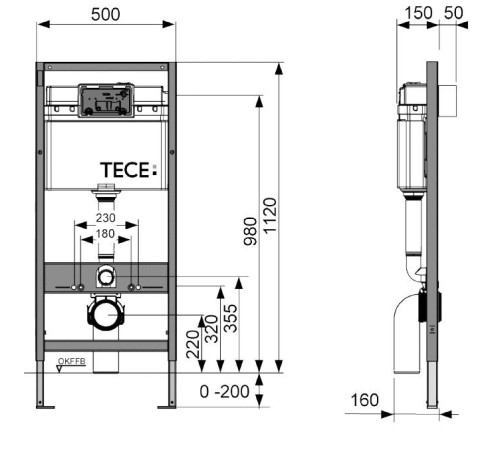 Система инсталляции для унитаза TECEbase kit 9400401 с кнопкой Tecenow 9240402