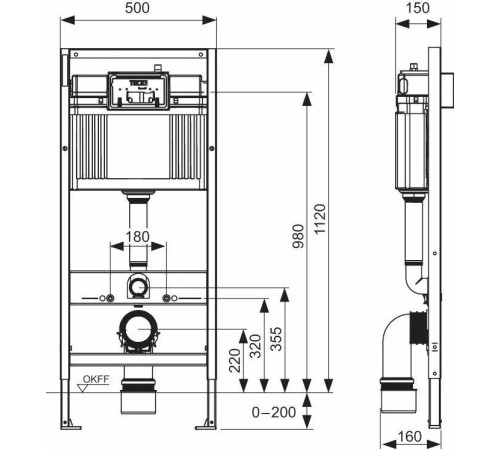 Комплект: инсталляция для унитаза TECEbase kit 9400402 с кнопкой и подвесным унитазом Amore di Mare Elsa Tornado P312-T