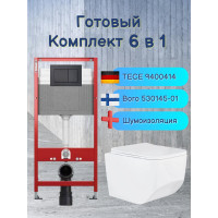 Комплект 6 в 1: инсталляция Tece c кнопкой 9400414 и унитазом Roxen Boro 530145-01 Rimless Soft Close