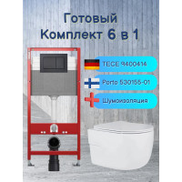 Комплект 6 в 1: инсталляция Tece c кнопкой 9400414 и унитазом Roxen Porto 530155-01 Rimless Soft Close