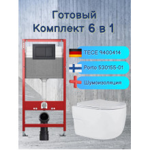 Комплект 6 в 1: инсталляция Tece c кнопкой 9400414 и унитазом Roxen Porto 530155-01 Rimless Soft Close