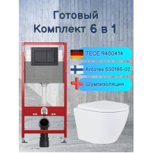 Комплект 6 в 1: инсталляция Tece 9400414 c кнопкой и унитазом Roxen Antares 530185-02 Rimless Soft Close