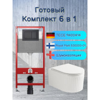 Комплект 6 в 1: инсталляция Tece c кнопкой 9400414 и подвесным унитазом Roxen Royal Matt 530200-01