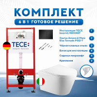 Комплект 6 в 1: инсталляция TECEbase kit 9400407 с черной кнопкой и подвесным унитазом Amore di Mare Elsa Tornado P312-T