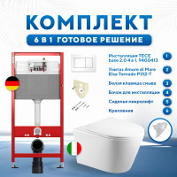 Комплект 6 в 1: инсталляция TECEbase kit 9400413 с белой кнопкой и подвесным унитазом Amore di Mare Elsa Tornado P312-T