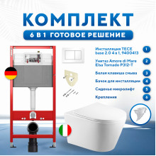 Комплект 6 в 1: инсталляция TECEbase kit 9400413 с белой кнопкой и подвесным унитазом Amore di Mare Elsa Tornado P312-T
