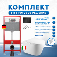 Комплект 6 в 1: инсталляция TECEbase kit 9400414 с черной кнопкой и подвесным унитазом Amore di Mare Elsa Tornado P312-T