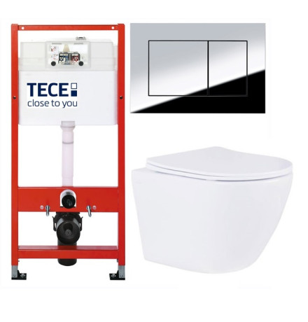 Комплект 6 в 1 инсталляция Tece 9400412 с унитазом Roxen Antares 530185-01 Rimless Soft Close