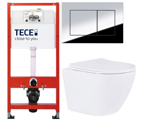 Комплект 6 в 1 инсталляция Tece 9400412 с унитазом Roxen Antares 530185-01 Rimless Soft Close