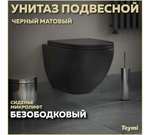 Комплект: инсталляция Tece с кнопкой 9400414 и подвесным унитазом Teymi Lina S Black T40111