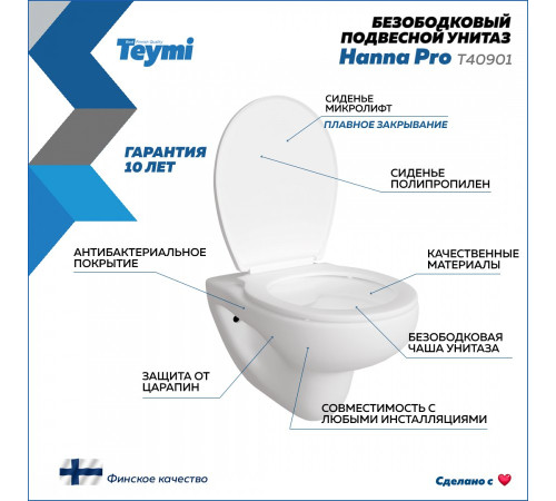 Комплект: инсталляция Grohe Solido 38811KF0 с черной кнопкой и подвесным унитазом Teymi Hanna Pro T40901