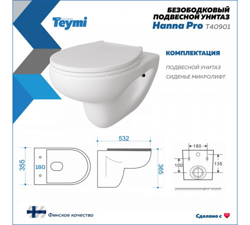 Комплект: инсталляция Grohe Solido 38811KF0 с черной кнопкой и подвесным унитазом Teymi Hanna Pro T40901