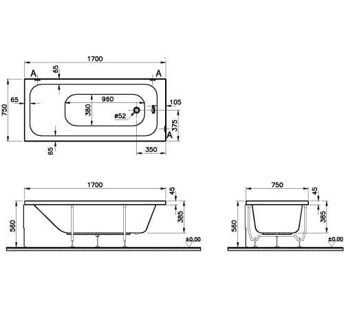 Акриловая ванна Vitra Optimum Neo (64570001000)