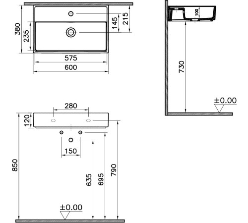 Умывальник Vitra ArchiPlan (7401B003-0001) 