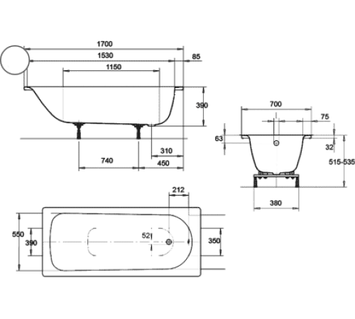 Стальная ванна Kaldewei Eurowa 170x70 (119812030001)