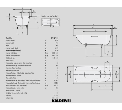 Ванна из стали Kaldewei Advantage Saniform Plus 373-1 170x75 (112600010001)