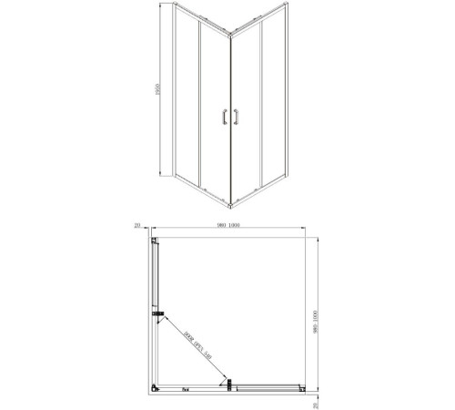 Душевой уголок Adema Glass Line Vierkant 100x100 прозрачное стекло (000001157)