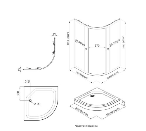 Душевой уголок Triton Альфа Блэк А1 100x100 с поддоном (000001906)