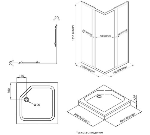 Душевой уголок Triton Вента Блэк А1 100х100 с поддоном (000001918)