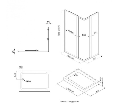 Душевой уголок Triton Вента Голд 120x80 с поддоном (000003356)
