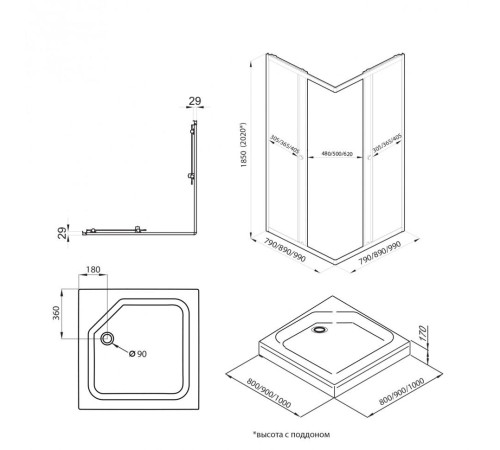 Душевой уголок Triton Вента Голд 90x90 с поддоном (000003458)