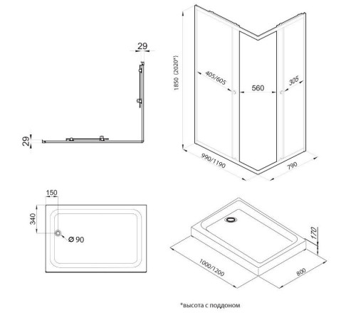 Душевой уголок Triton Вента Хром А1 120х80 с поддоном (000001854)