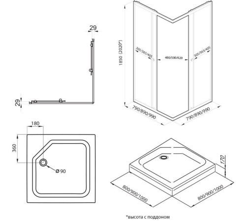 Душевой уголок Triton Вента Графит 90х90 без поддона (000003437)
