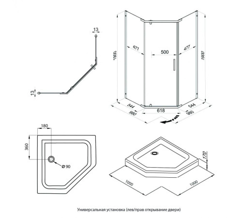 Душевой уголок Triton Дека Голд 100х100 без поддона (000003369)
