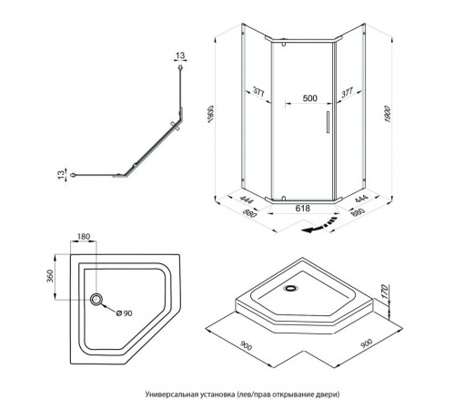 Душевой уголок Triton Дека Голд 90х90 с поддоном (000003362)