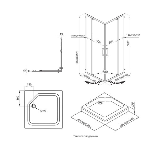 Душевой уголок Triton Каппа Хром А1 90х90 без поддона (000001901)