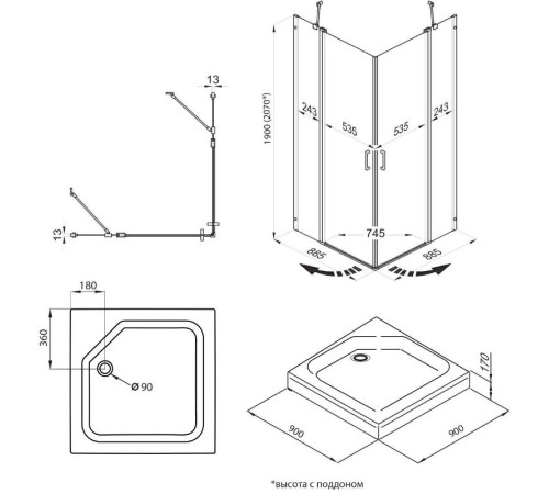 Душевой уголок Triton Тау Блэк А1 90х90 с поддоном (000001857)
