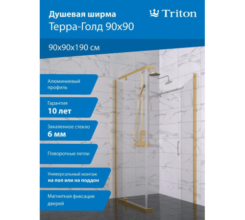 Душевой уголок Triton Терра Голд 90х90 без поддона (000003357)