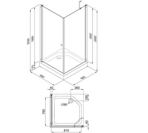 Душевой уголок Triton Форта Хром А1 90х90 с поддоном (000001916)