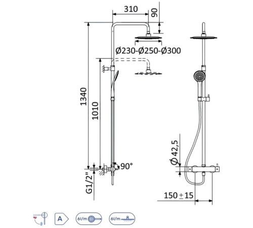 Душевая стойка Bruma Lusitano 1072821ST Satinox  ультра тонкая