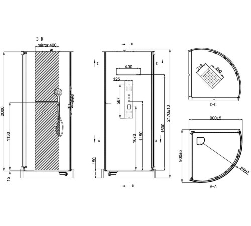 Душевая кабина Black&White Galaxy G8021 (90x90) 