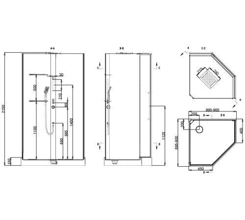 Душевая кабина Black&White Galaxy G8035 (90x90) 