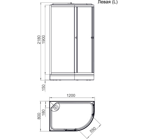 Душевая кабина Domani-Spa Delight 128 (DS01DS128LLBT00) 120x80 тонированное стекло / черные стенки с крышей (левая)